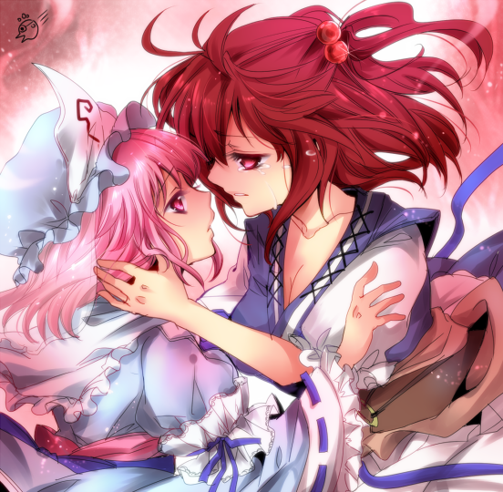 breasts, cleavage, collarbone, frills, hair_bobbles, hair_ornament, hat, long_sleeves