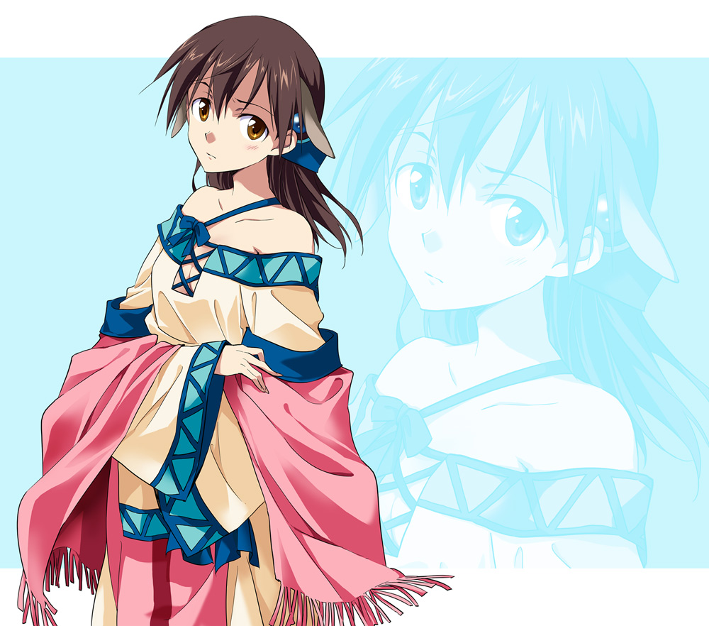 agahari, angelic_serenade, arte_sema, arte_sema_(cosplay), bare_shoulders, blush, brown_eyes, brown_hair