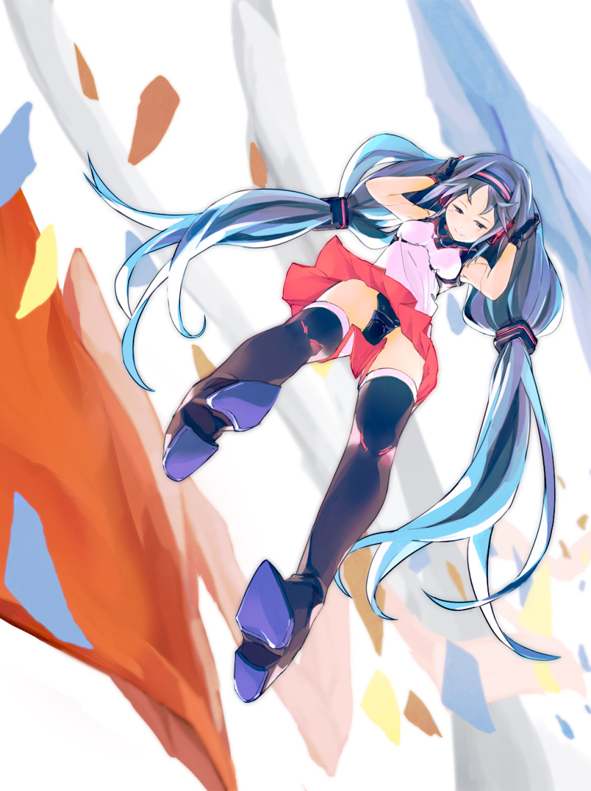 aqua_eyes, aqua_hair, ashuho, bad_id, from_below, hatsune_miku, highres, long_hair