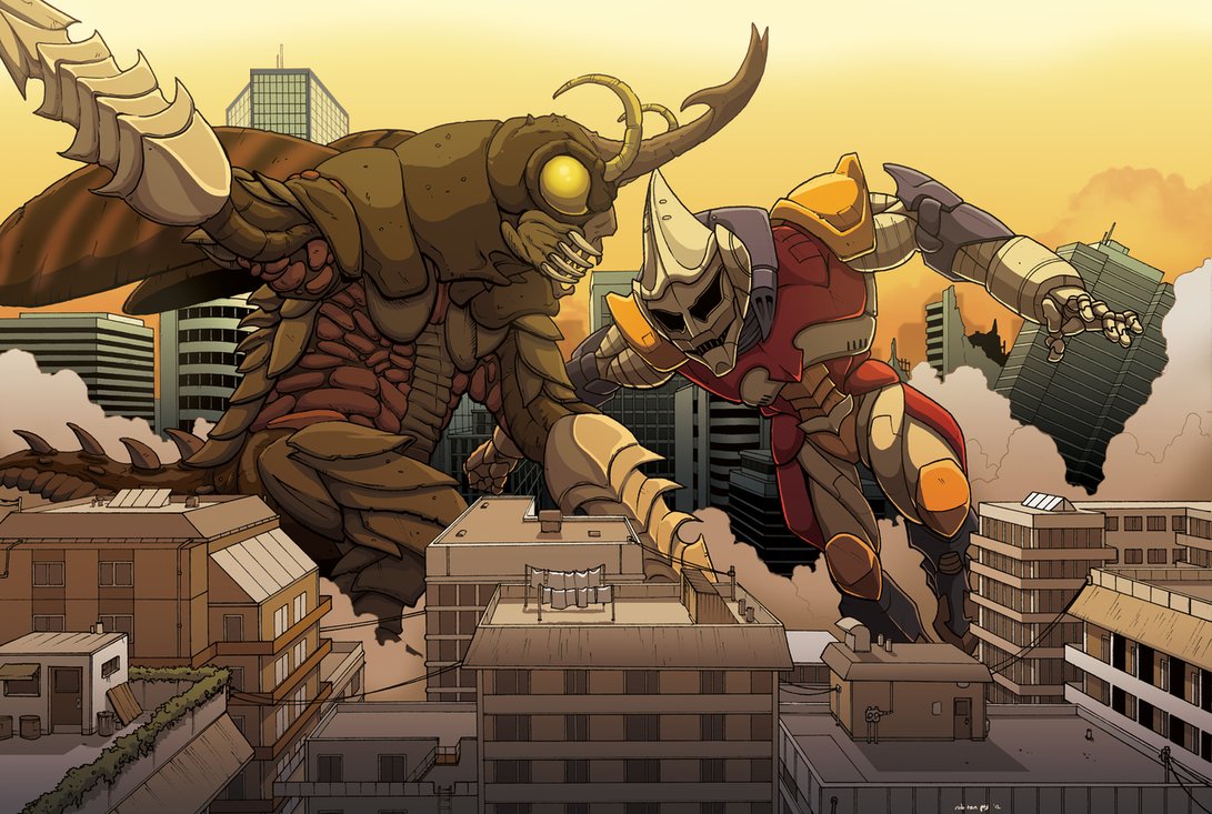 battle, destruction, godzilla_(series), jet_jaguar, megalon