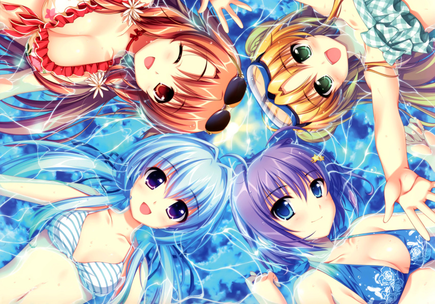 4girls, alpha, aqua_hair, belly, bikini, blonde_hair, blue_eyes, breasts