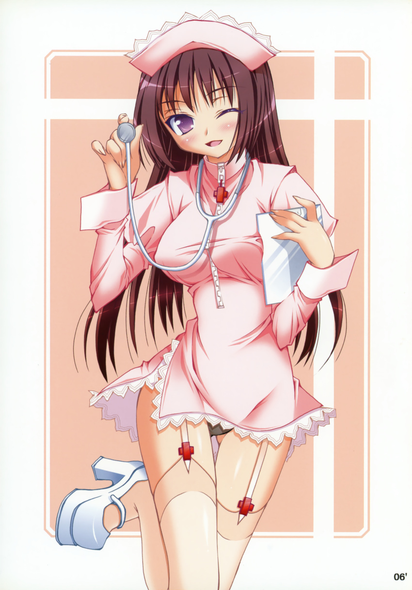 absurdres, black_panties, breasts, copyright_request, garter_belt, garter_straps, hat, highres