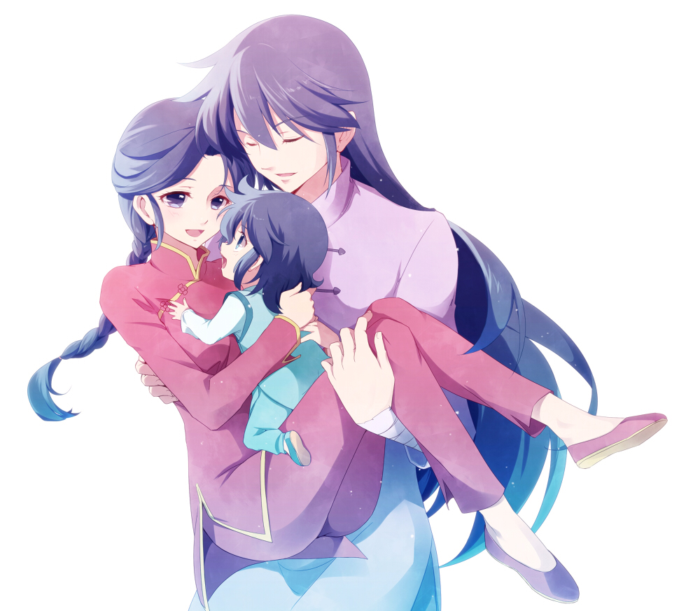 2boys, braid, carrying, child, chinese_clothes, closed_eyes, couple, dragon_ryuuhou