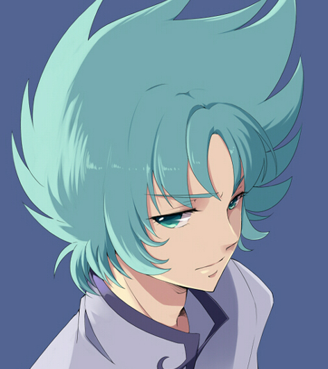 aqua_eyes, aqua_hair, blue_background, male, orion_eden, saint_seiya, saint_seiya_omega, short_hair