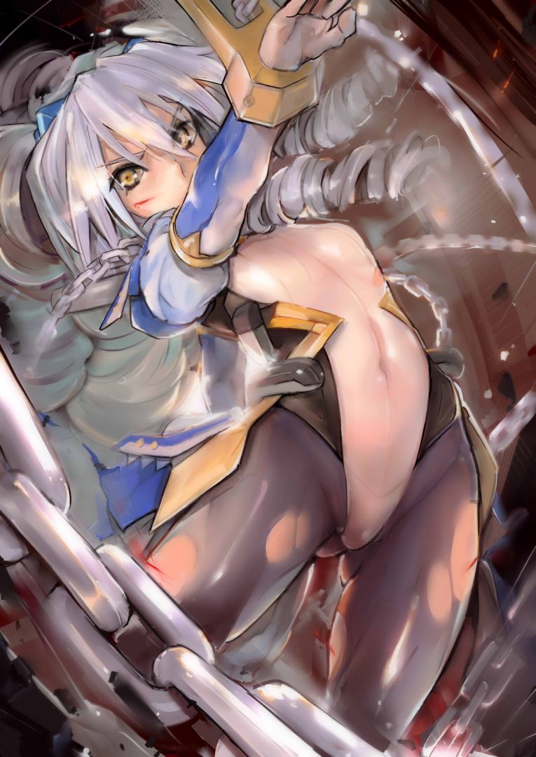 blood, bodysuit, chain, chains, cuts, drill_hair, flat_chest, injury