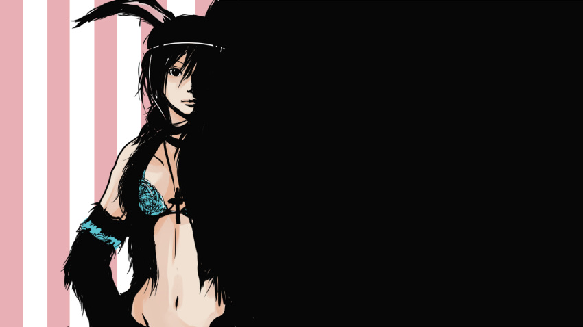 black, black_hair, bra, breasts, bunny_ears, lingerie, meiko, rabbit_ears, short_hair, solo, super_bunny_(vocaloid), toranpurin, underwear, vocaloid
