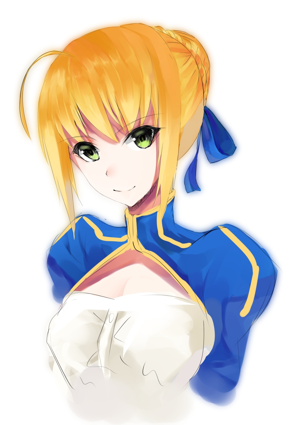 ahoge, blonde_hair, cpeilad, dress, fate/stay_night, fate_(series), green_eyes, hair_ribbon