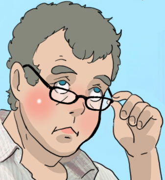 1boy, :<, adjusting_glasses, blue_eyes, drawfag, glasses, grey_hair, jeremy_clarkson