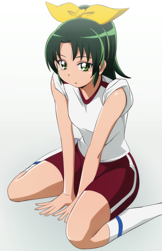 green_eyes, green_hair, gym_uniform, kneehighs, manji_(tenketsu), midorikawa_nao, ponytail, precure