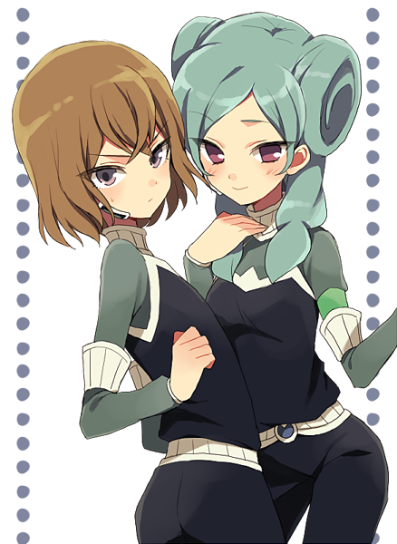 1girl, androgynous, aqua_hair, beta_(inazuma_eleven), blush, brown_hair, einamu, inazuma_eleven