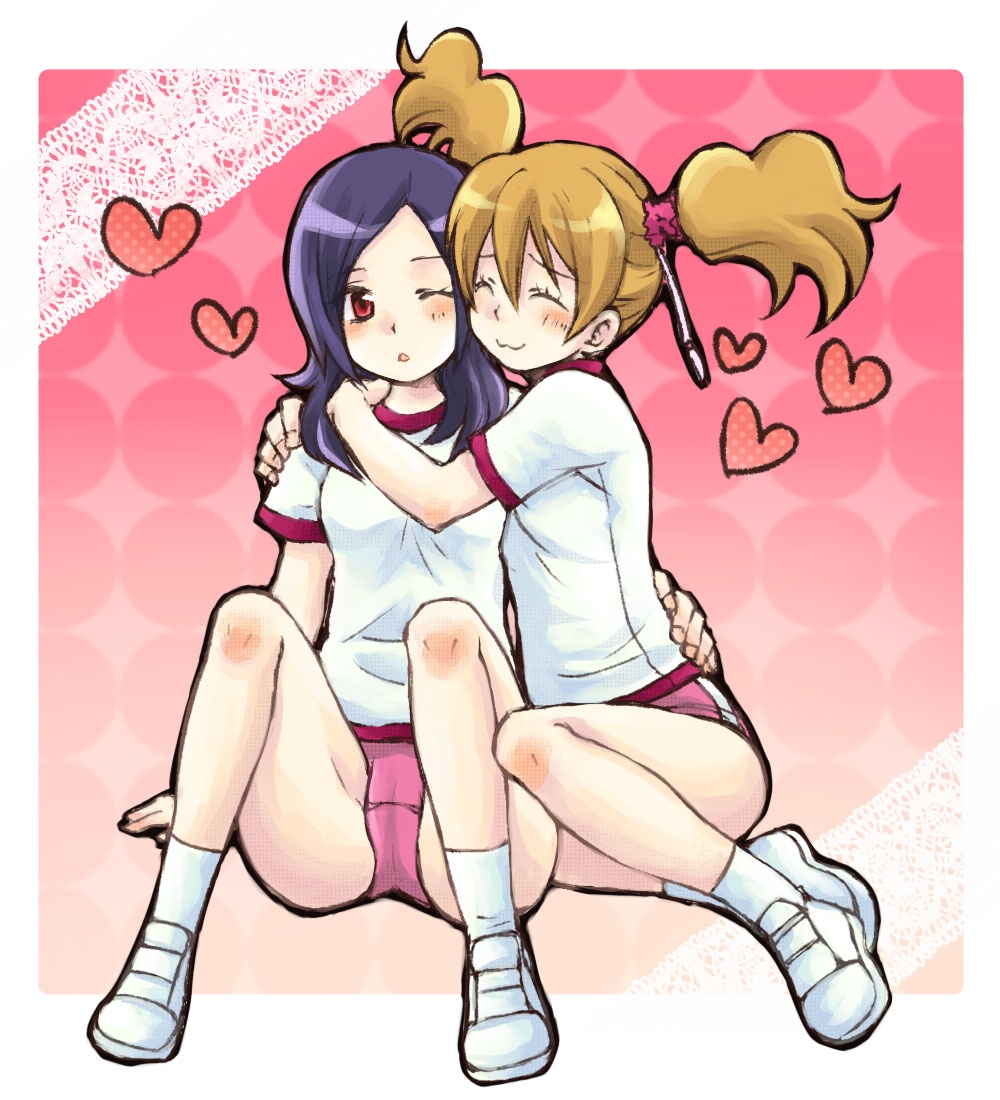 :3, ^_^, blonde_hair, buruma, closed_eyes, eyes_closed, fresh_precure!, higashi_setsuna