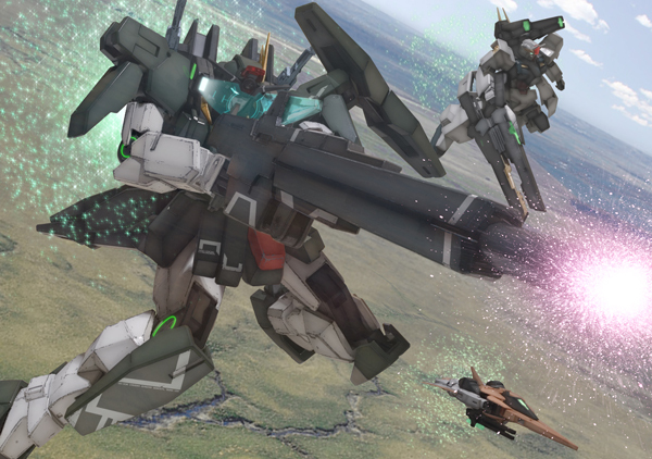 arios_gundam, cherudim_gundam, designer_color_gundam, gundam, gundam_00, gundam_arios, mecha, no_humans, robographer, seravee_gundam, sky, weapon, weapons