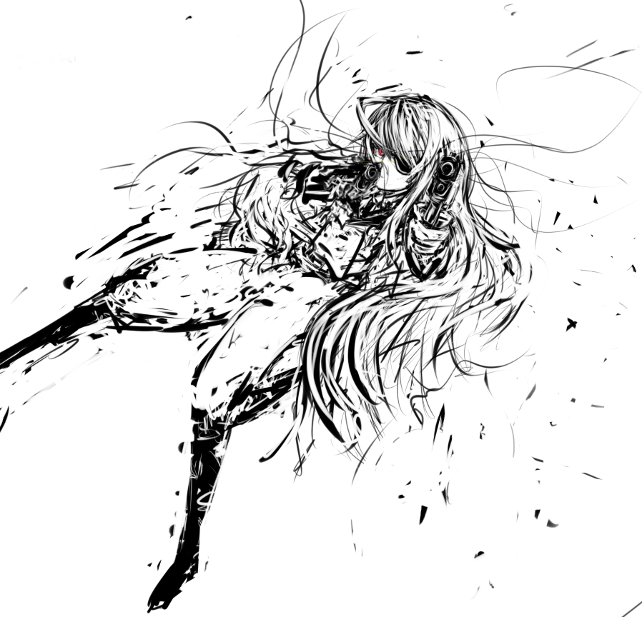 ahoge, aiming, dual_wielding, eyepatch, gun, infinite_stratos, laura_bodewig, long_hair