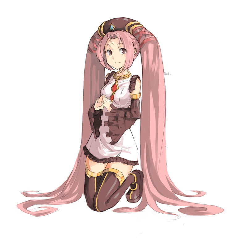 black_legwear, boots, detached_sleeves, eiyuu_densetsu, falcom, kneeling, long_hair, nayuta_no_kiseki