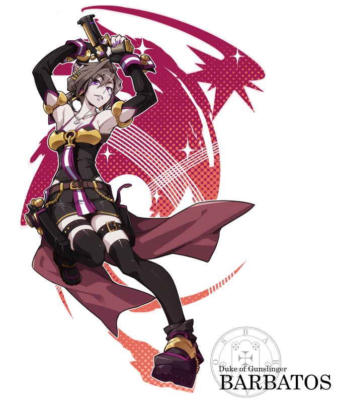 armpits, arms_up, ars_goetia, barbatos_(mygrimoire), black_hair, black_legwear, character_name, fingerless_gloves