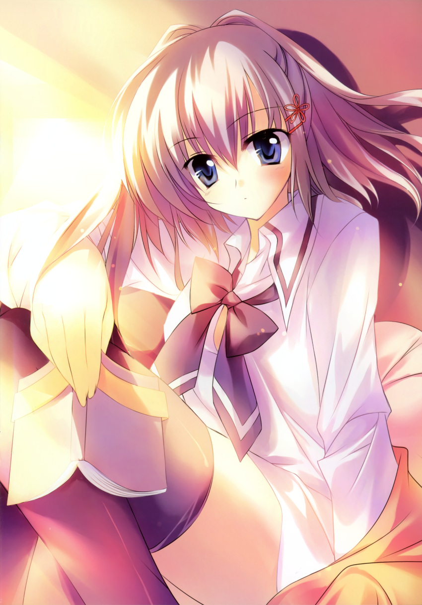 absurdres, akane-iro_ni_somaru_saka, akane_iro_ni_somaru_saka, black_legwear, blue_eyes, book, grey_eyes, highres