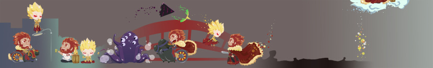 armor, assassin_(fate/zero), beard, blonde_hair, bride, bull, cape, casual