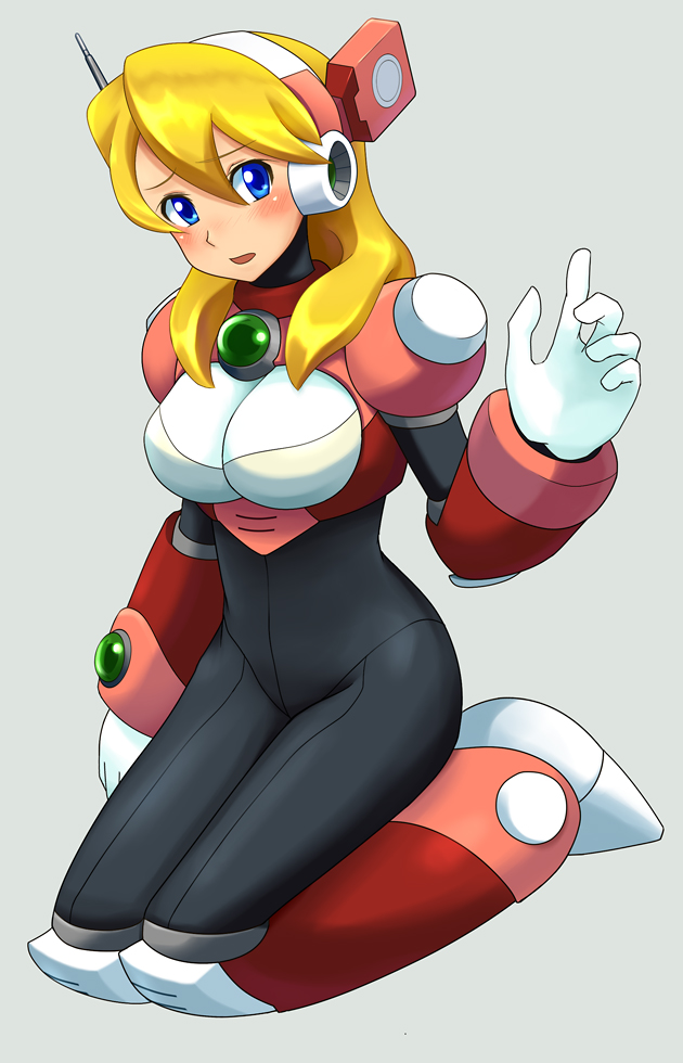 alia_(rockman), android, armor, blonde_hair, breasts, green_eyes, hairband, long_hair, ni-jo, open_mouth, robot, rockman, rockman_x, solo