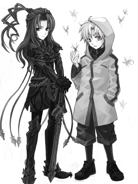 armor, arondight, berserker_(fate/zero), child, crest_worm, fate/zero, fate_(series), greyscale