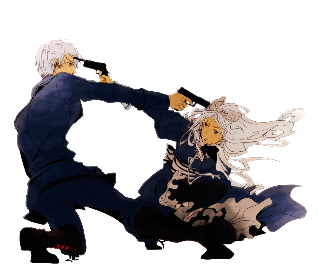 bad_id, belarus_(hetalia), dress, farah_(cretica), gun, gunpoint, hair_ribbon, handgun