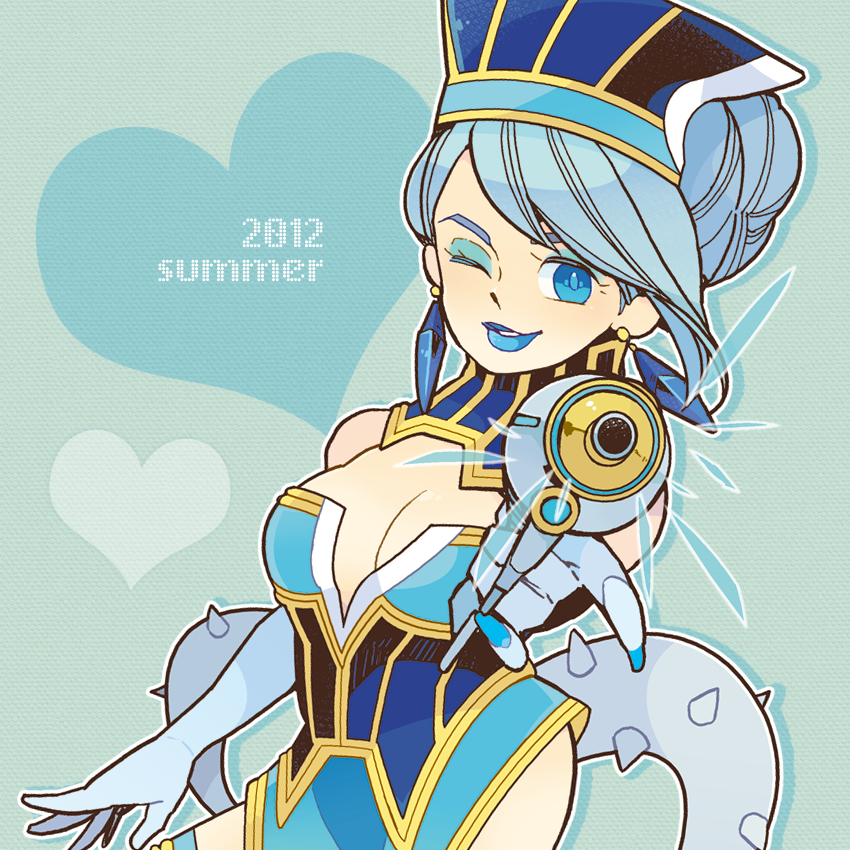bare_shoulders, blue_eyes, blue_hair, blue_rose_(tiger_&amp;_bunny), elbow_gloves, eyeshadow, fingernails, gloves