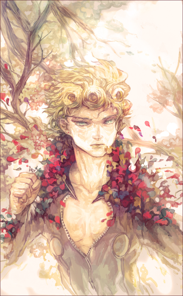agnesgd, blonde_hair, giorno_giovanna, jojo_no_kimyou_na_bouken, petals, solo