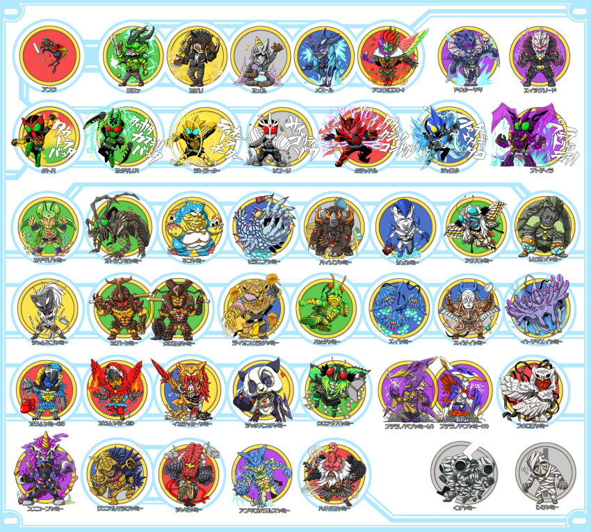 2girls, 6+boys, absurdres, ageha_yummy, ankh_(ooo), ankylosaurus_yummy, asymmetrical_wings, axe