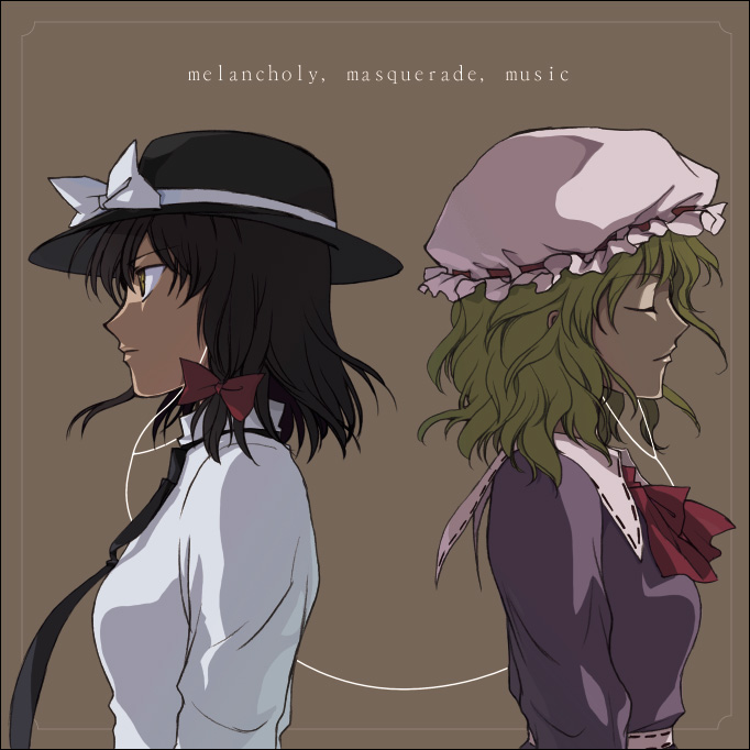 blonde_hair, bow, brown_hair, closed_eyes, earphones, eyes_closed, hair_bow, hat