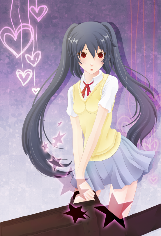 bad_id, black_hair, jumper, k-on!, long_hair, nakano_azusa, nobody_studios, school_uniform