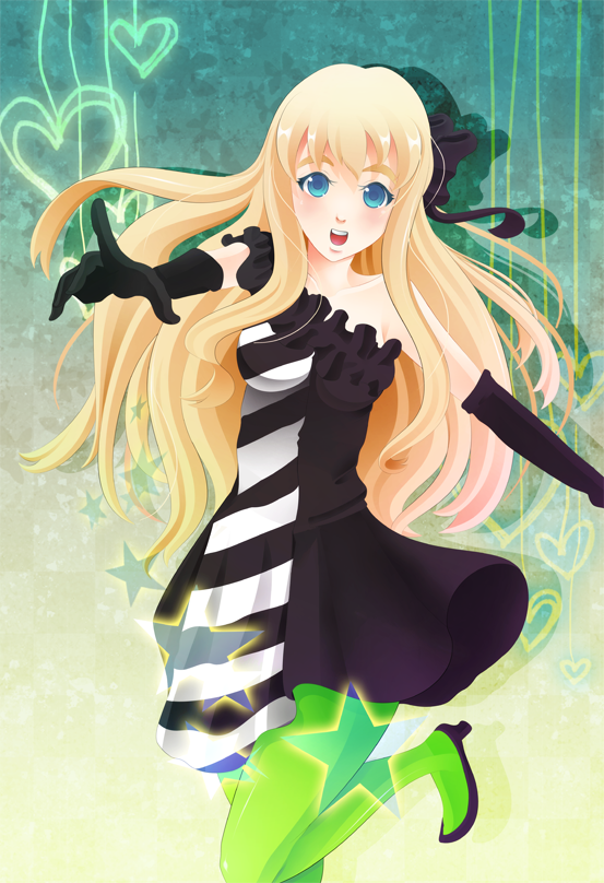 bad_id, blonde_hair, blue_eyes, don't_say_"lazy", don't_say_"lazy", dress, elbow_gloves, gloves