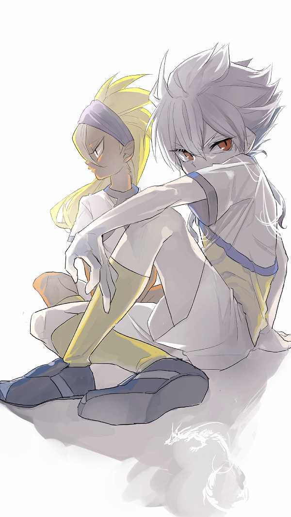 2boys, blonde_hair, dragon, hairband, hakuryuu_(inazuma_eleven), hoda_mitsuhiro, inazuma_eleven, inazuma_eleven_(series)