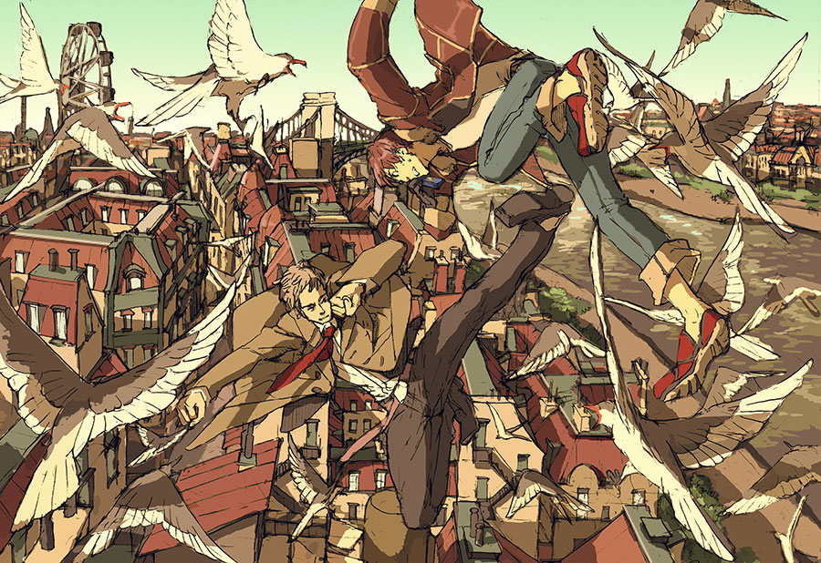 bad_id, battle, bird, cityscape, ferris_wheel, formal, gecco, hirasawa_geko