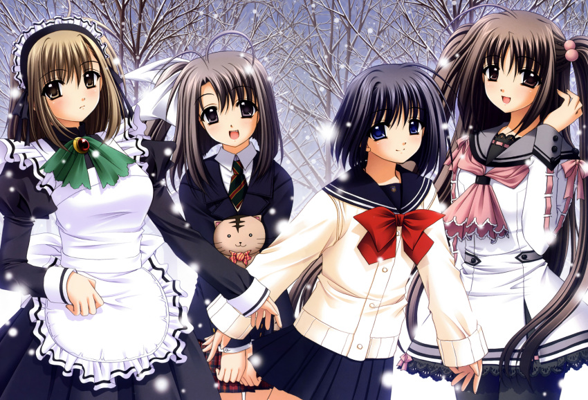 black_hair, blue_eyes, brown_eyes, brown_hair, haneda_kobota, long_hair, maid, ootori_naru