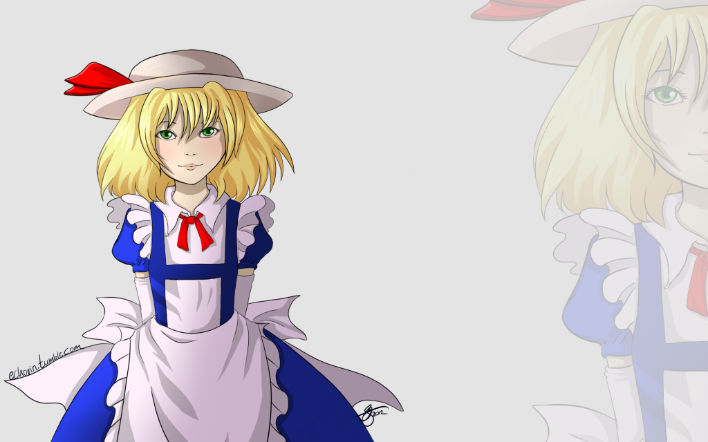 blonde_hair, echorin, elbow_gloves, gloves, green_eyes, hat, kana_anaberal, looking_at_viewer