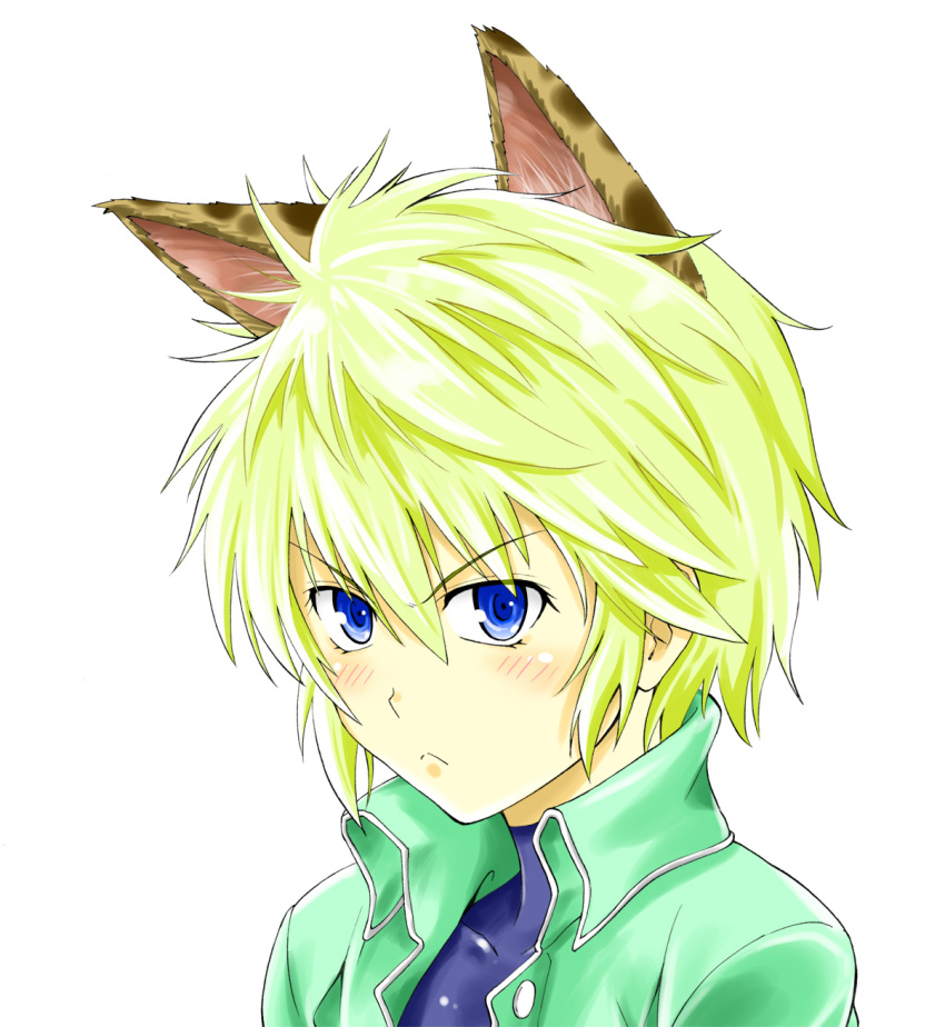 :<, animal_ears, blue_eyes, blush, cat_ears, ester_elhas, extra_ears, green_hair