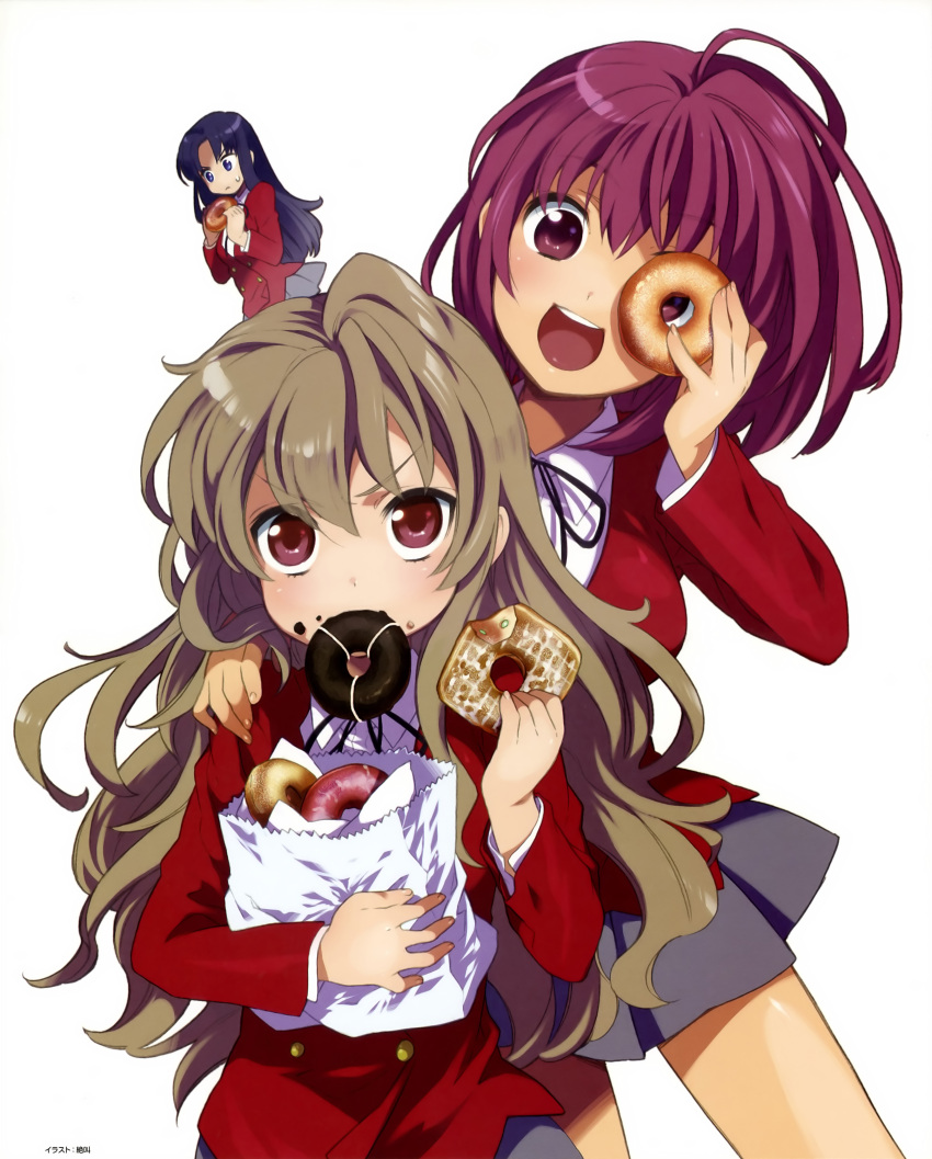 :d, absurdres, aisaka_taiga, bag, blue_eyes, blue_hair, blush, brown_hair