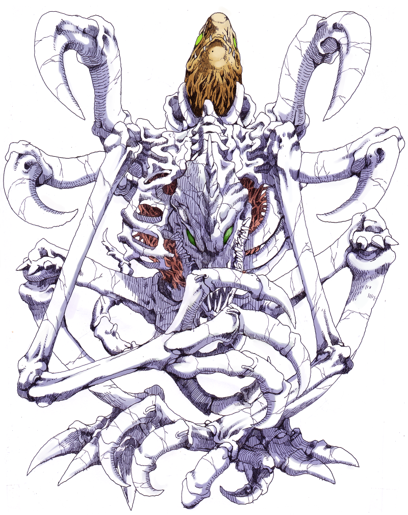 claws, crack, digimon, digimon_adventure, green_eyes, horn, monster, no_humans, semania9ja, sharp_teeth, simple_background, skullgreymon, solo, spikes, white_background