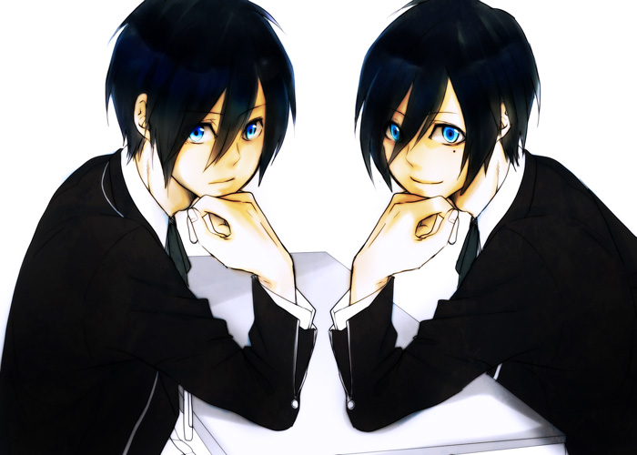 arisato_minato, arisato_minato_(cosplay), black_hair, blue_eyes, blue_hair, bow, male, mochizuki_ryouji