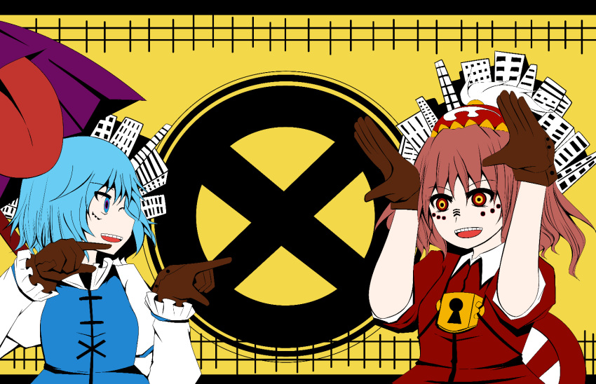 al_bhed_eyes, arano_oki, blue_eyes, blue_hair, building, copyright_request, gloves, hat