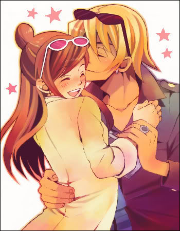 1girl, blonde_hair, blush, brown_hair, capcom, couple, earrings, garyuu_kyouya