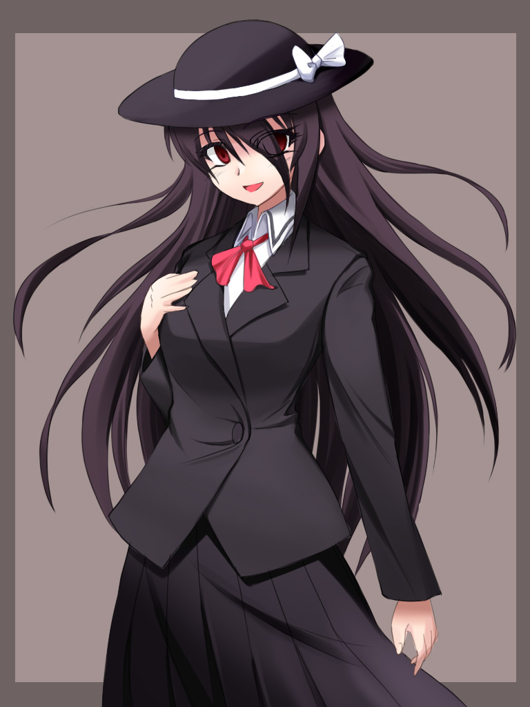 2ccp, anetai_toyone, blazer, blush, hat, long_hair, matatabi_(2ccp), red_eyes