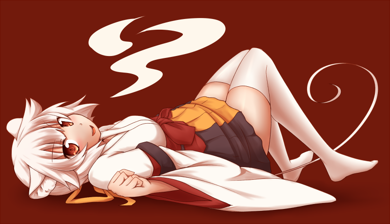 animal_ears, barefoot, kuromiya, looking_at_viewer, lying, manakashi_akane, on_back, original