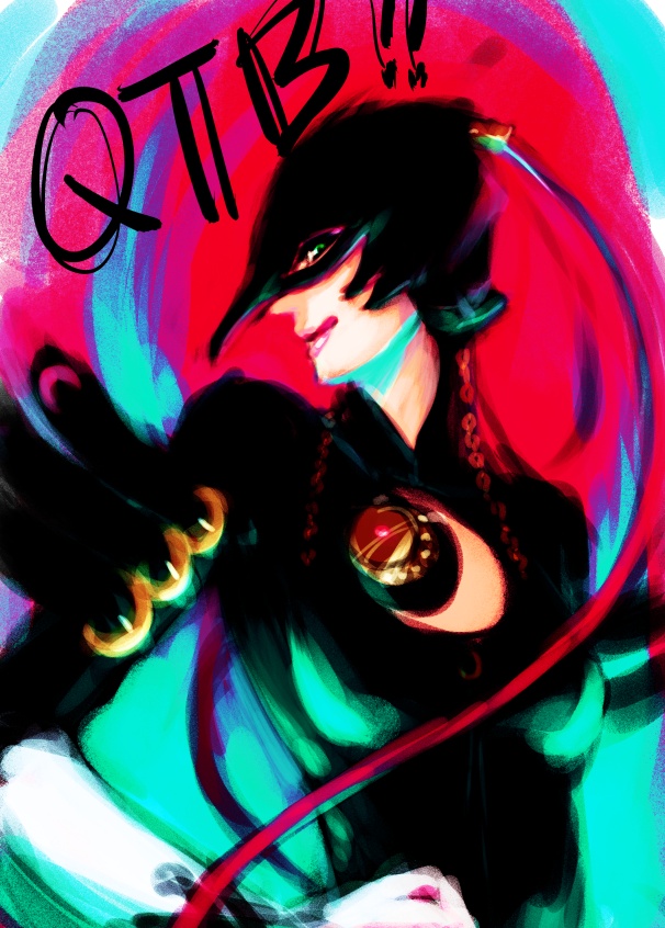 :p, alternate_costume, bayonetta, bayonetta_(character), black_hair, bloves, blue_eyes, bodysuit, cleavage_cutout, heart, licking_lips, lipstick, makeup, mask, red_ribbon, ribbon, seitsuji, smile, solo, tongue