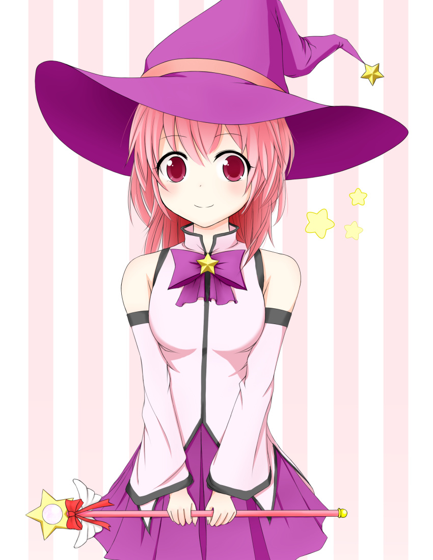 1girl, chocomelon, hat, mirakurun_(cosplay), pink_hair, red_eyes, witch_hat, yoshikawa_tomoko