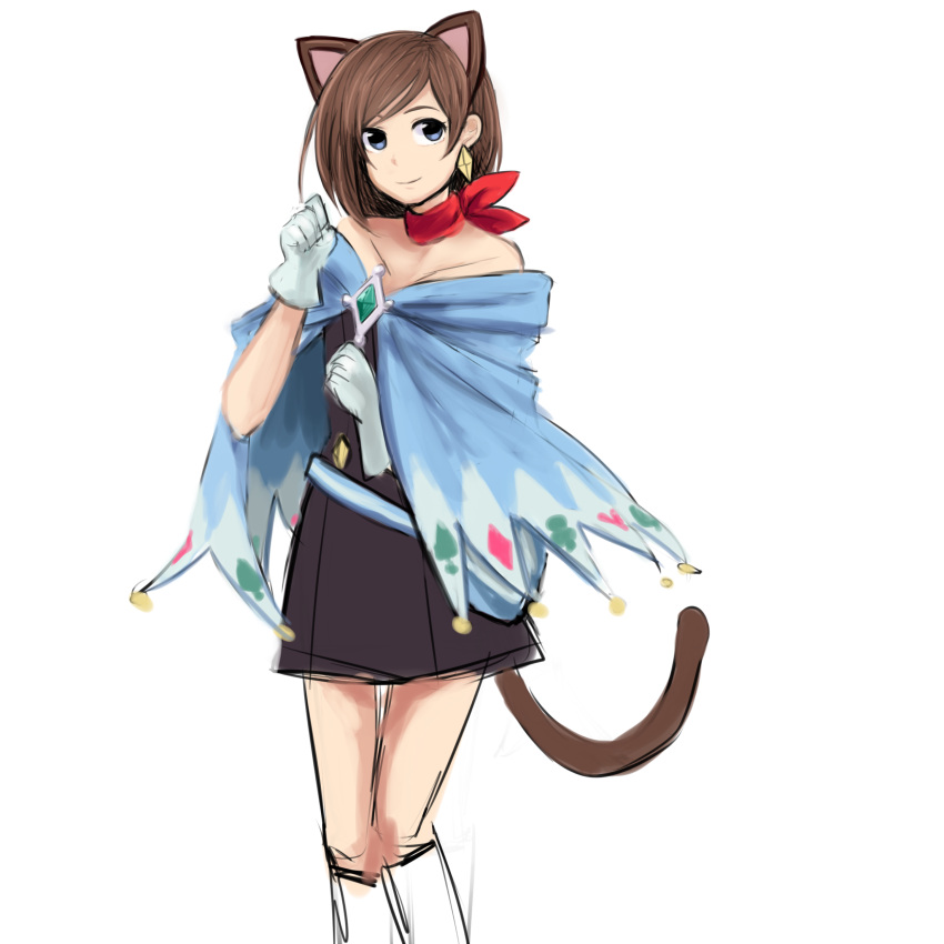 absurdres, animal_ears, bare_shoulders, belt, blue_eyes, boots, brown_hair, cape