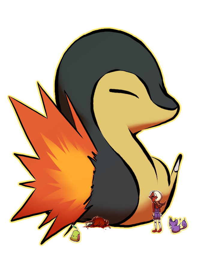 brindiamo, chikorita, cyndaquil, death, giant, hat, kotone_(pokemon), mogiko, no_humans, pokemon, pokemon_(game), pokemon_gsc, rattata, silver_(pokemon), squish