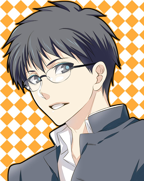 black_hair, blue_eyes, glasses, nina_(pastime), portrait, school_uniform, short_hair, solo