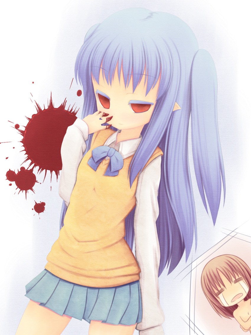 blood, blue_hair, brown_hair, cosplay, crying, highres, len, long_hair