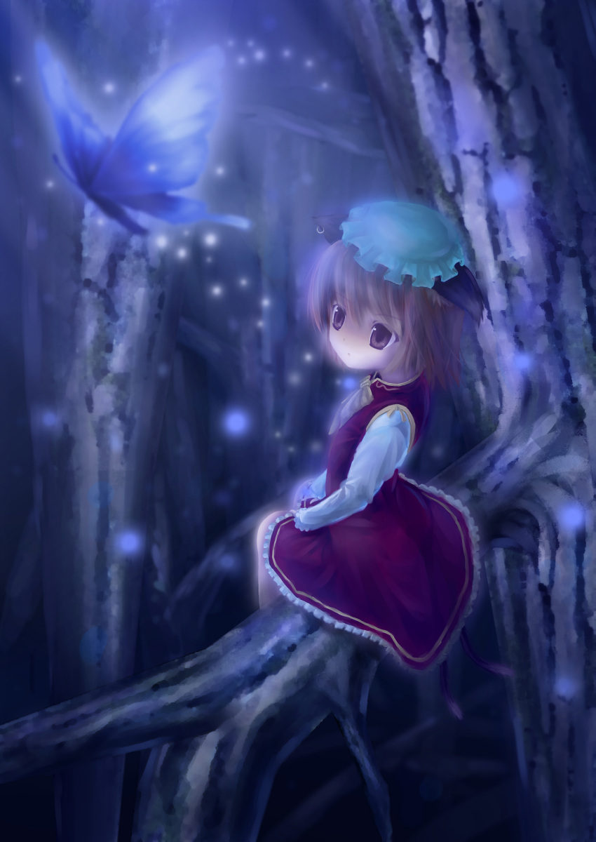 absurdres, animal_ears, bow, brown_eyes, brown_hair, butterfly, cat_ears, cat_tail