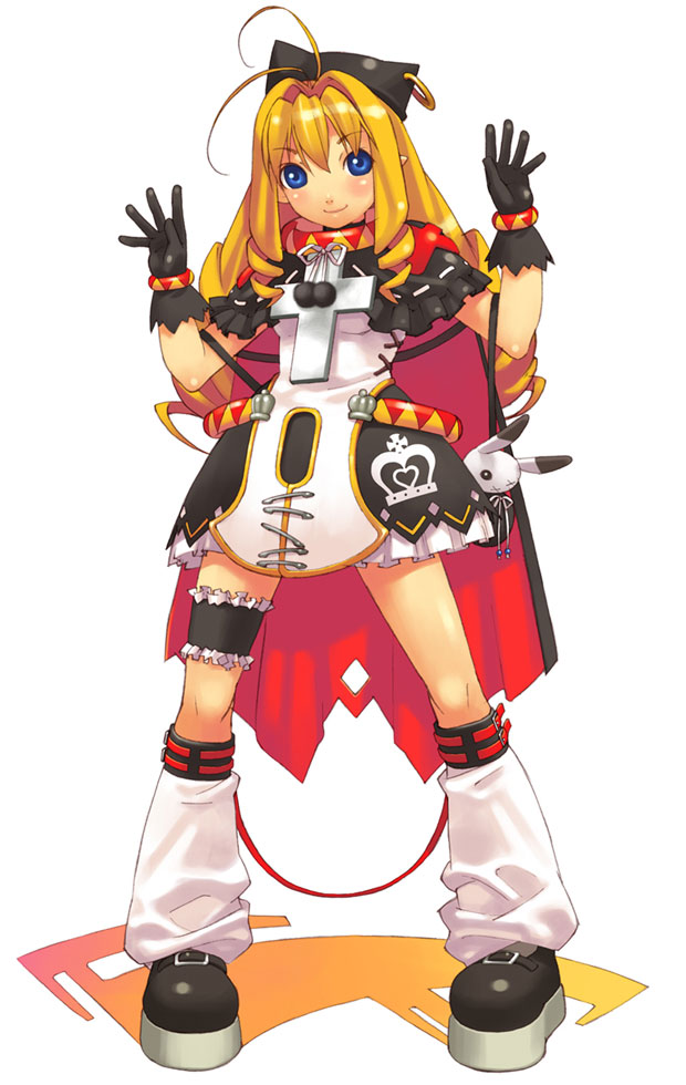 bag, blonde_hair, blue_eyes, cape, cross, gloves, hat, hirano_katsuyuki